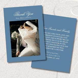 Classic Dusty Blue Wedding Photo Thank You Card