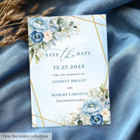Classic Dusty Blue White Gold Peony Save The Date