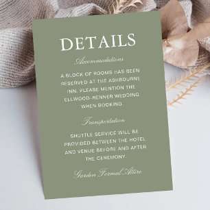 Classic Dusty Green Script Wedding Information Enclosure Card