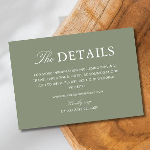Classic Dusty Green Script Wedding Information Enclosure Card