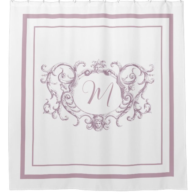 Classic dusty pink Border Script Monogram  Shower Curtain (Front)