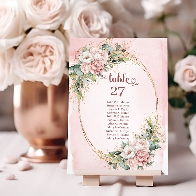 Classic Dusty Pink Flowers Greenery Table Number (Classic Dusty Pink Flowers Greenery Table Number)