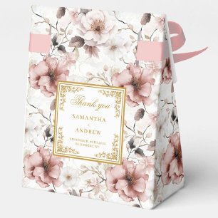 Classic Dusty Pink Gold Floral Wedding Favor Box