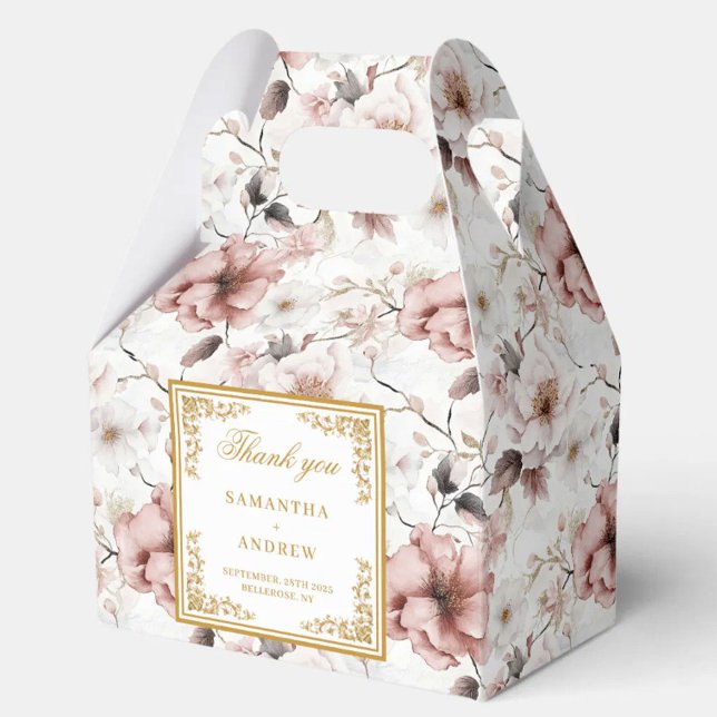 Classic dusty pink gold floral wedding favour box (Classic dusty pink gold floral wedding favor box)