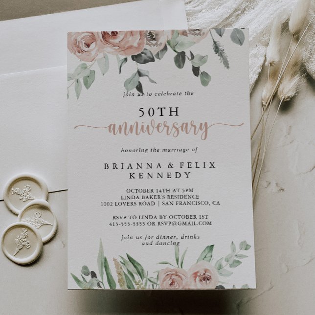 Classic Dusty Pink Rose 50th Wedding Anniversary  Invitation (Creator Uploaded)