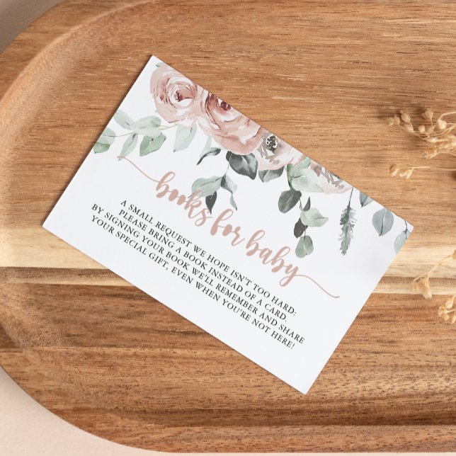 Classic Dusty Pink Rose Baby Shower Book Request  Enclosure Card (Creator Uploaded)