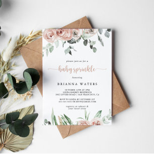 Classic Dusty Pink Rose Floral Baby Sprinkle  Invitation