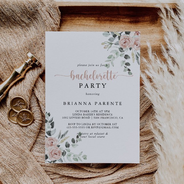 Classic Dusty Pink Rose Floral Bachelorette Party  Invitation (Creator Uploaded)