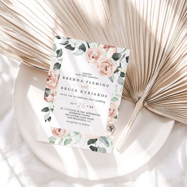 Classic Dusty Pink Rose Floral Casual Wedding  Invitation (Creator Uploaded)