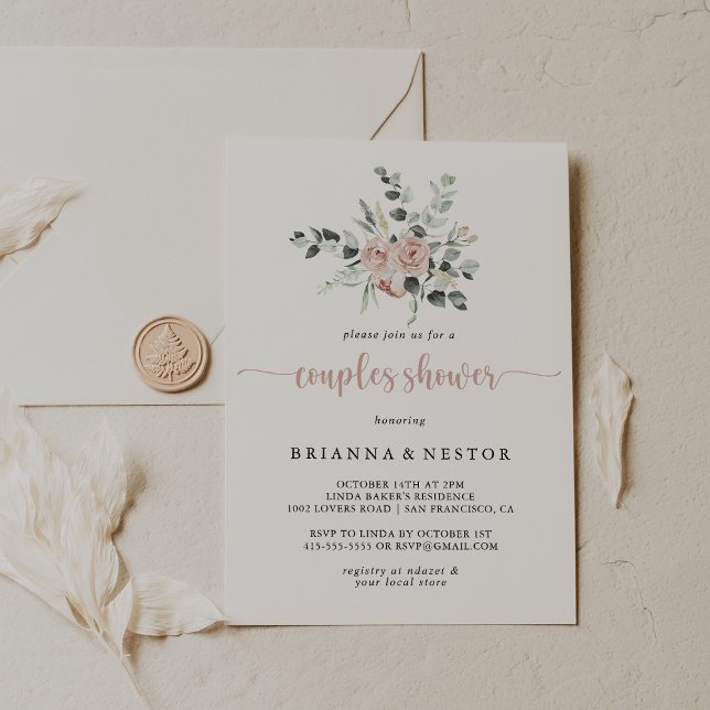 Classic Dusty Pink Rose Floral Couples Shower Invitation (Creator Uploaded)