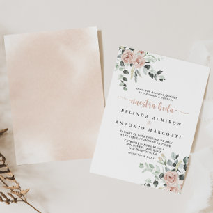 Classic Dusty Pink Rose Floral Nuestra Boda  Invitation