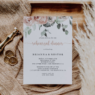 Classic Dusty Pink Rose Floral Rehearsal Dinner  Invitation