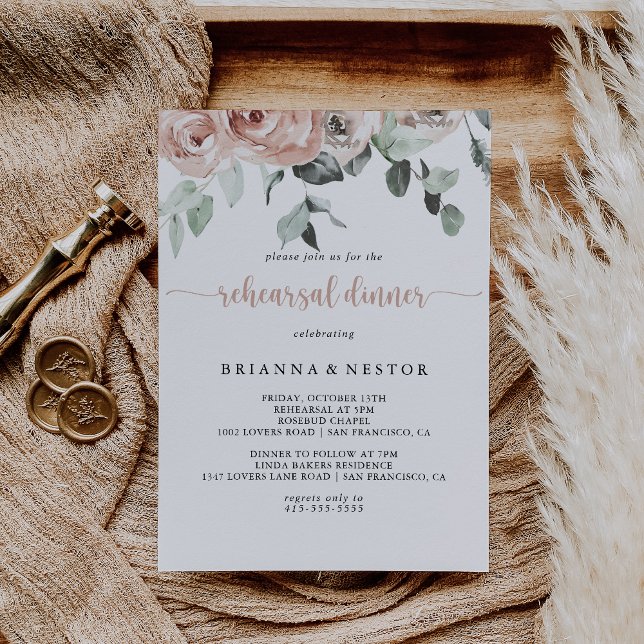 Classic Dusty Pink Rose Floral Rehearsal Dinner  Invitation (Creator Uploaded)