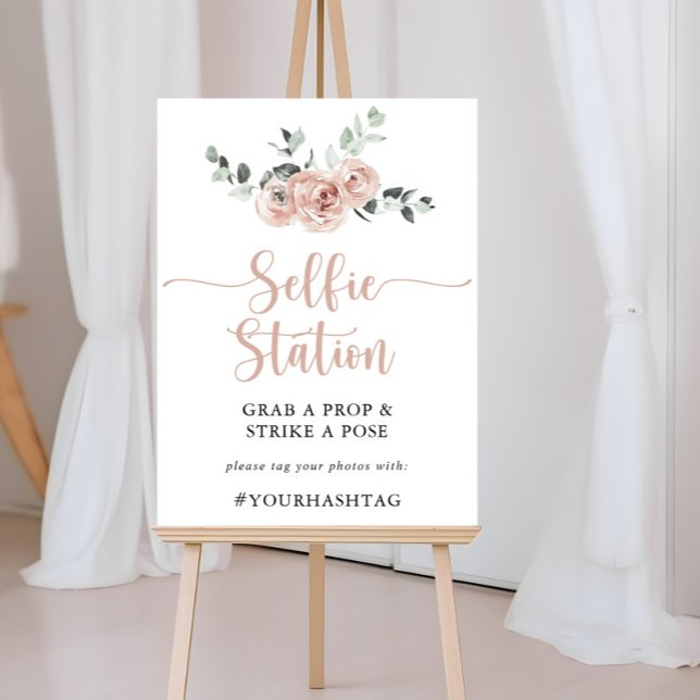 Classic Dusty Pink Rose Floral Selfie Station Sign (Creator Uploaded)