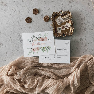 Classic Dusty Pink Rose Floral Thank You  Postcard