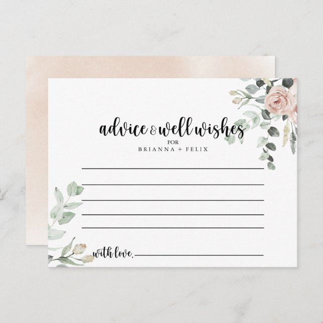 Classic Dusty Pink Rose Floral Wedding Advice Card (Front/Back)