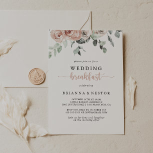 Classic Dusty Pink Rose Floral Wedding Breakfast Invitation