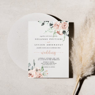 Classic Dusty Pink Rose Floral Wedding Invitation