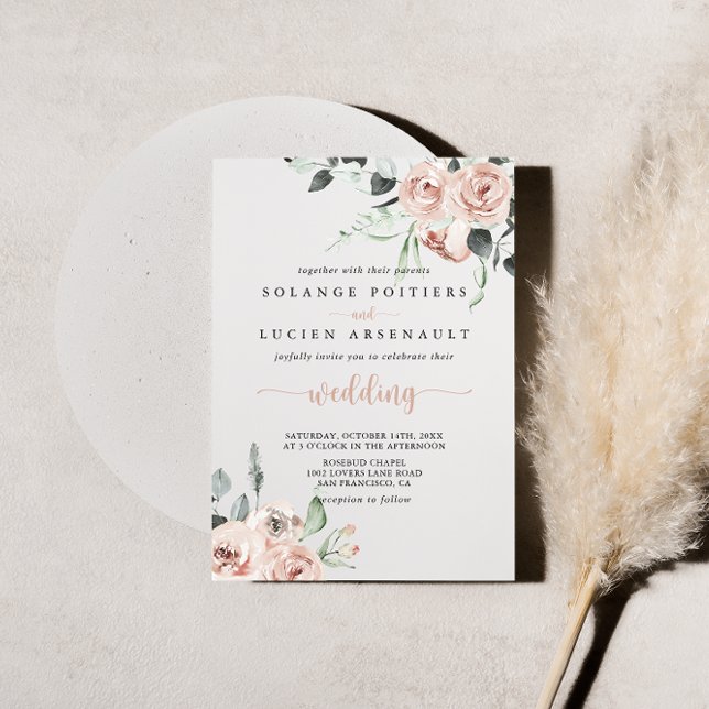 Classic Dusty Pink Rose Floral Wedding   Invitation (Creator Uploaded)