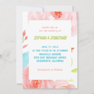 Classic Dusty Pink Rose Floral Wedding Invitation