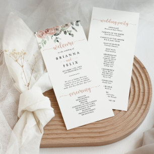 Classic Dusty Pink Rose Floral Wedding  Programme