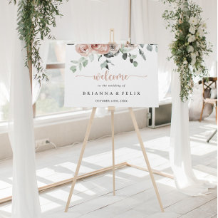 Classic Dusty Pink Rose Floral Wedding Welcome Poster