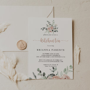 Classic Dusty Pink Rose Kitchen Tea Bridal Shower  Invitation