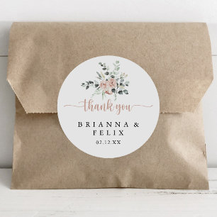 Classic Dusty Pink Rose Thank You Wedding Favour   Round Sticker