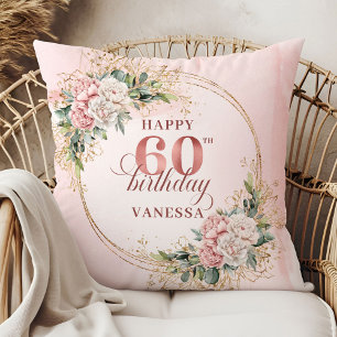 Classic Dusty Pink Watercolor Flowers 60 birthday Cushion