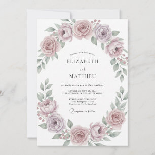 Classic Dusty Plum Wreath Wedding Invitation