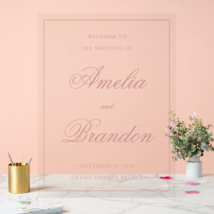Classic Dusty Rose Border Script Wedding Welcome Acrylic Sign