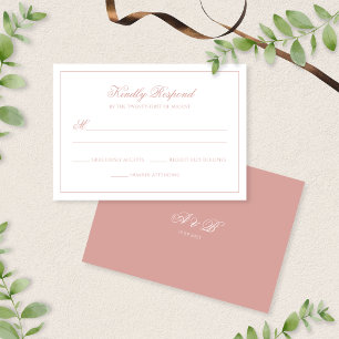 Classic Dusty Rose Monogram Script Border Wedding RSVP Card