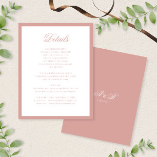 Classic Dusty Rose Monogram Script Wedding Details Enclosure Card