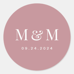 Classic Dusty Rose Monogram Typography Wedding Round Sticker
