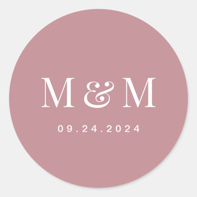 Classic Dusty Rose Monogram Typography Wedding Round Sticker (Front)