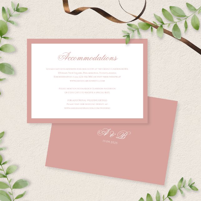 Classic Dusty Rose Monogram Wedding Accommodation Enclosure Card (Creator Uploaded)