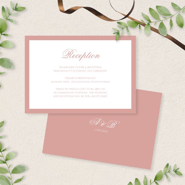 Classic Dusty Rose Monogram Wedding Reception Enclosure Card (Creator Uploaded)