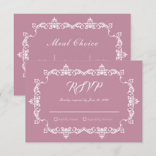 Classic Dusty Rose Pink Ornately Framed Wedding RSVP Card