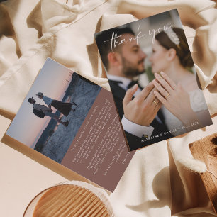 Classic Dusty Rose Script with Photo Wedding Thank You Card