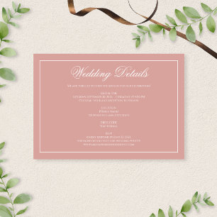 Classic Dusty Rose & White Border Wedding Details Enclosure Card
