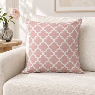 Classic Dusty Rose White Quatrefoil Trellis Cushion