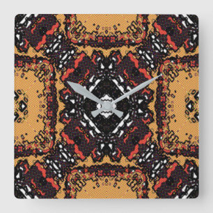 Classic Earth Tone Golden Browns Old World Pattern Square Wall Clock