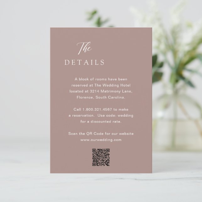 Classic Earthy Neutral QR Code Elegant Wedding Enclosure Card (Standing Front)