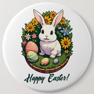 Classic Easter Bunny Illustration. Happy Easter! 6 Cm Round Badge
