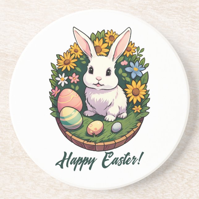 Classic Easter Bunny Illustration. Happy Easter! Coaster (Front)