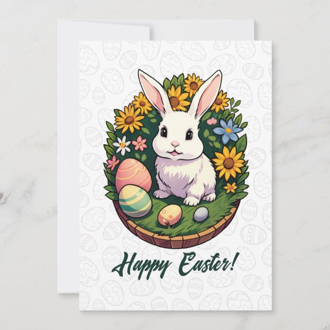 Classic Easter Bunny Illustration. Happy Easter! Holiday Card (Front)