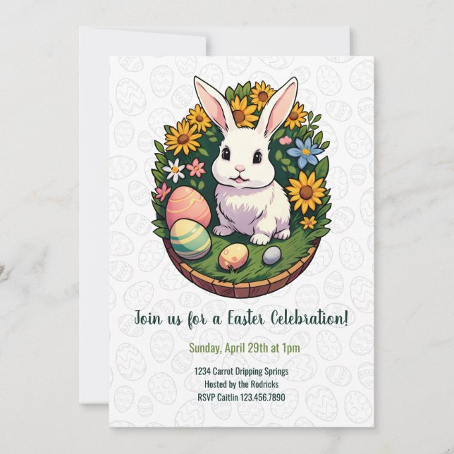 Classic Easter Bunny Illustration. Happy Easter! Invitation (Front)