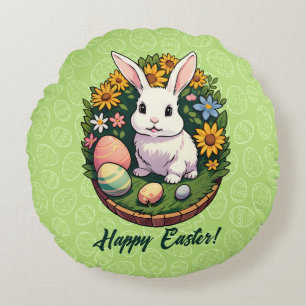 Classic Easter Bunny Illustration. Happy Easter! Round Cushion