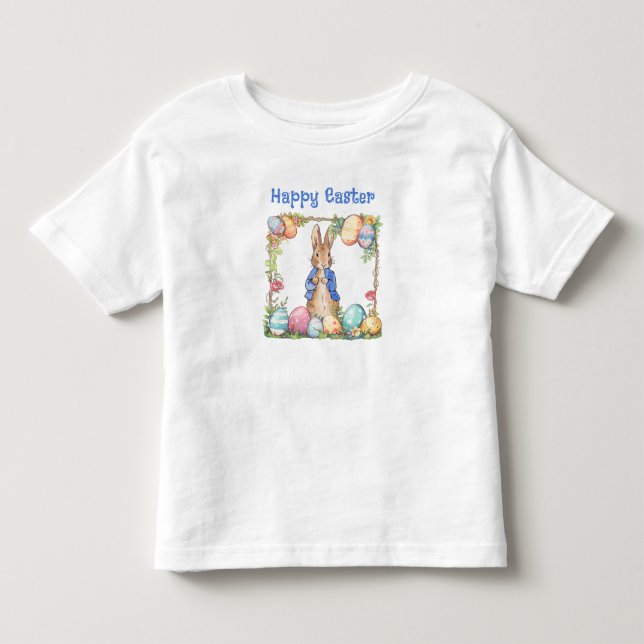 Classic Easter Rabbit Easter Eggs Happy Easter Toddler T-Shirt (Front)