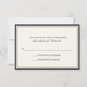 Classic Ecru Black Border Wedding RSVP Card